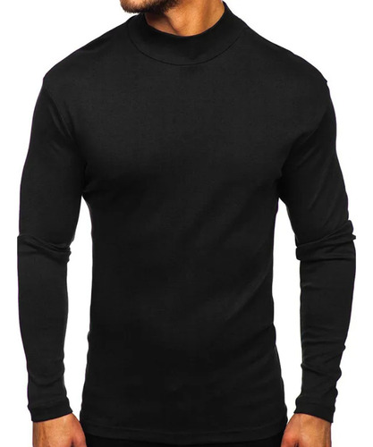 Camiseta Térmica Negra Media Polera Algodón Premium Hombres