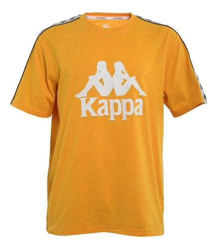 Polera Marca Kappa Men Orange Logo Front White