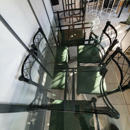 Mesa 180x90 C/ 4 Sillas + 2 Sillones Tapizados Hierro Forja