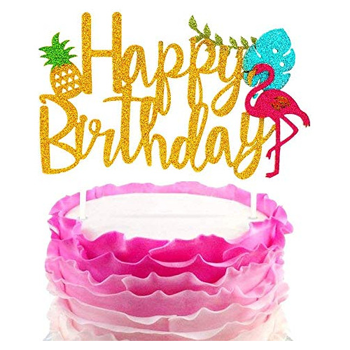 Glitter Flamingo Birthday Cake Toppers Decoración De P...