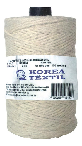 Barbante Korea De Algodao 12 Fio De 4mm 310mt  525