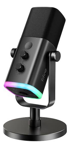 Microfone Fifine Am8 Cor Preto Gamer Com Rgb Led
