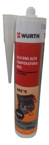 Cola Silicone Preta Alta Temperatura 280g Bisnaga 343º Wurth