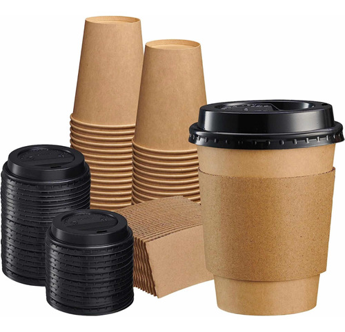 Vaso Café Polipapel Kraft 240cc Con Tapa+manga, 100 Unid.