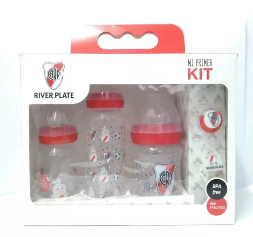 Kit 3 Mamaderas Chupete Prendedor Bebe River Outlet Color Rojo y Blanco  River Plate