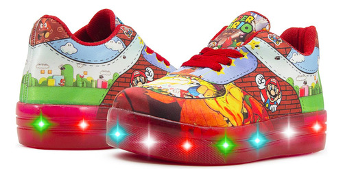 Tenis Para Niño Con Luces Mario Bros Video Juego Luigi 15-21