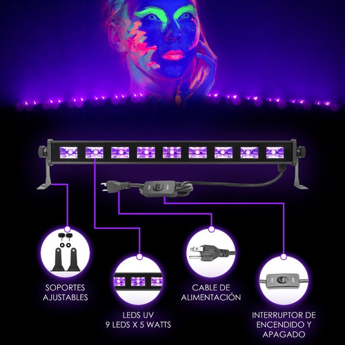 Steelpro - Barra Led 9 X 5 Watts - Gama De Colores Uv
