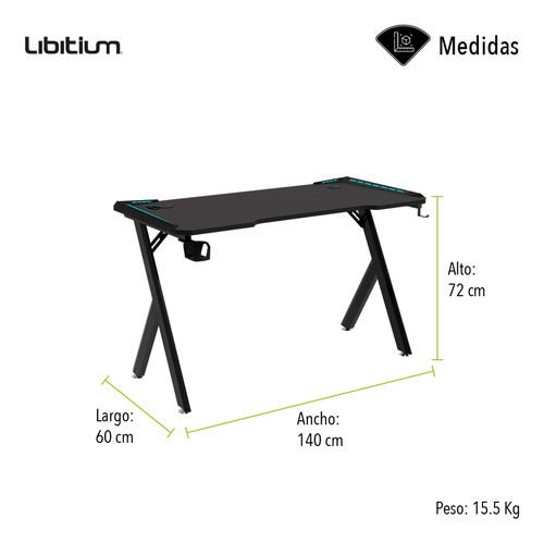 Escritorio Gamer Rgb Tecnologia Led Color Negro Libitium DESK-G4
