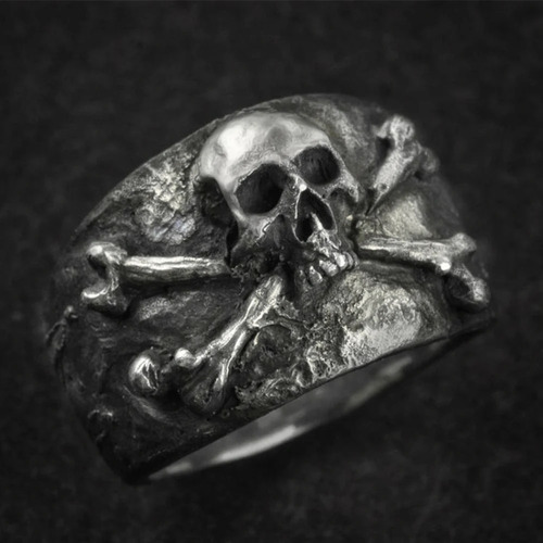 Anillo Con Diseño De Calavera Para Hombre, Plateado, Estilo