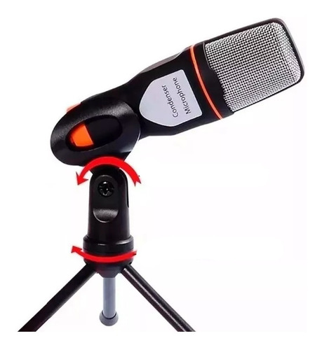 Microfone Condensador De Mesa P2 Com Tripe Gravação Pc Bm888 Cor Preto