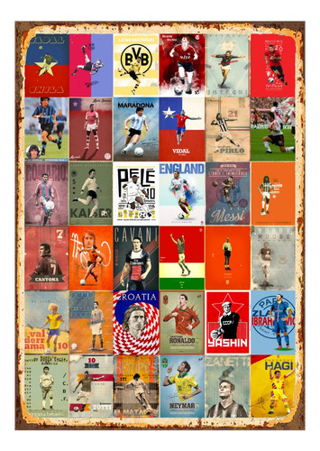 1 Cartel Metalico Jugadores Mundiales De Futbol#2 ,40x28 Cms