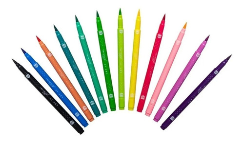 12 Marcadores Lettering Kiut Doble Punta Pincel Y Fina