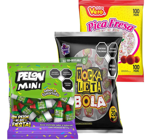 Dulces Surtidos Mix, Pica Fresa, Mini Pelon Y Rockaleta 3 Pz