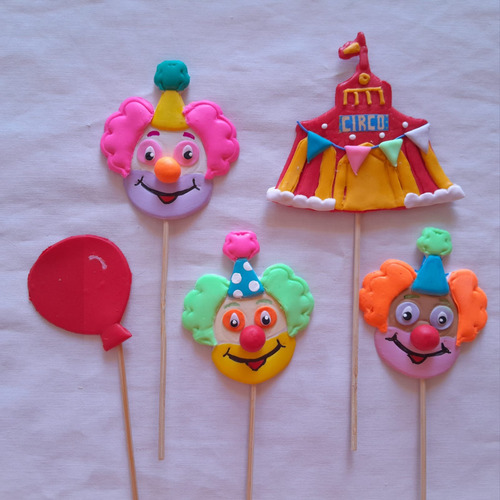 Adorno Torta Topper Porcelana F Payasos Circo Payamédicos X4 Amarillo Payasos Circo Payamédicos