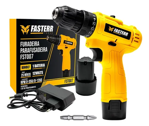Parafusadeira Furadeira 3/8 10mm Bivolt A Bateria Com Carregador - Fasterr Tools