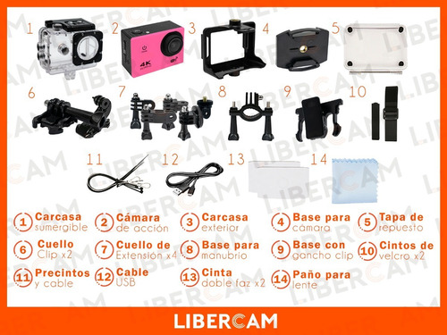 Imagen 8 de 10 de Camara Deportiva 4k Buceo Wifi Filmadora Accesorios Casco