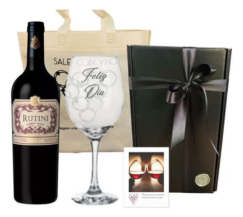 Box Vino Rutini + 1 Copa Grabada Vidrio Regalo Personalizado