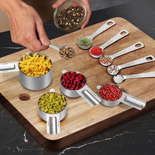 Tazas Y Cucharas Medidoras De Acero Inoxidable, 10 Piezas