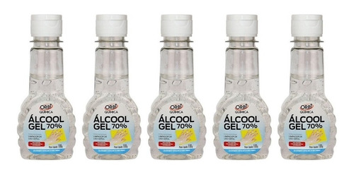 Imagem 1 de 5 de Kit 5 Alcool Gel 70% Antisséptico Bactericida Orbi 100g