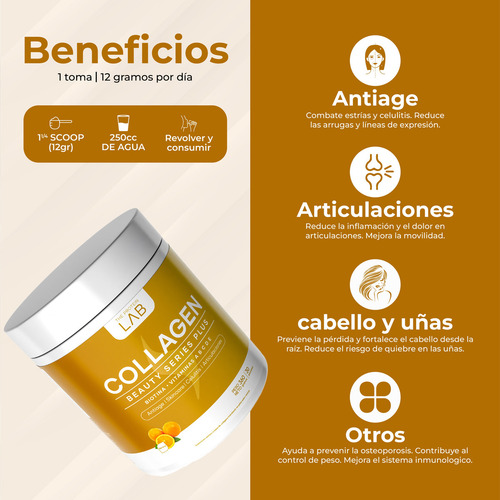 Suplemento En Polvo. Colágeno The Protein Lab Beauty Plus Sabor Naranja