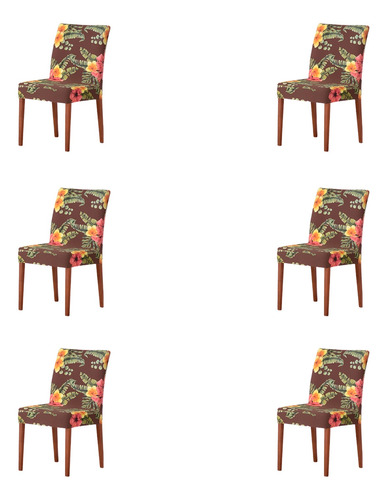 Jogo Com 6 Capas De Cadeira Em Malha Adomes Floral Marrom