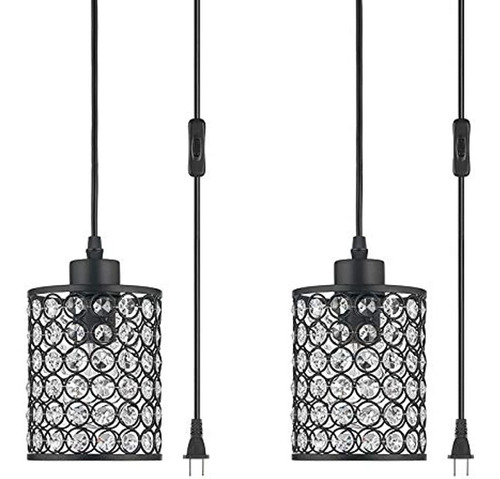 2 Luces Moderna Lámpara Colgante De Techo De Cristal Negro A