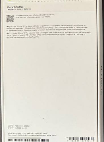 Apple Iphone 15 Pro Max (256 Gb) - Titanio Negro Negro (Usado)
