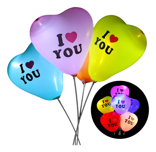 18 Globos Corazon Con Luz Colores Para Fiestas Y Cumpleaños