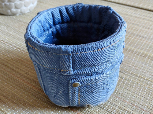 Matero Pequeño Vintage Jeens Azul Cerámica Maceta 