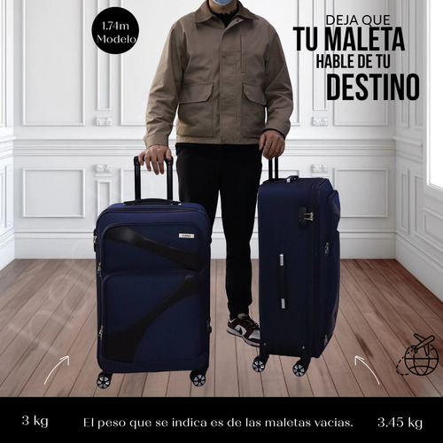 Juego 2 Maletas De Viaje Tela 24 Y 28 Pulgadas 20 Y 25 Kg Azul Oscuro 3002