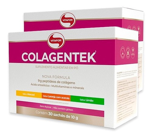 Kit 2 Colágeno Hidrolisado Colagentek Vitafor Com 30 Sachês