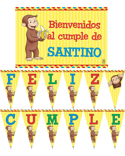 Jorge El Curioso Cartel Y Banderín Decoracion Cumpleaños 