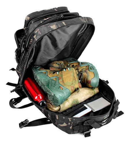 Mochila Tática Impermeável 50 Litros Cor Preto Black Patch Desenho Do Tecido Escura V Camuflada