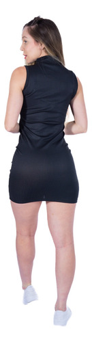 Vestido Curto Com Gola Alta Regata Colado Canelado Tubinho
