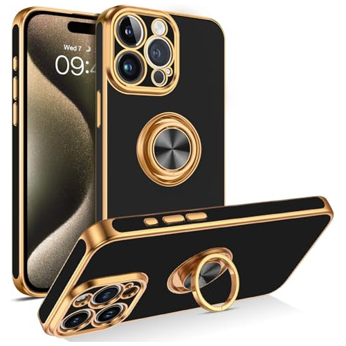 Funda Para iPhone 15 Pro Ring 360° Negro Dorado