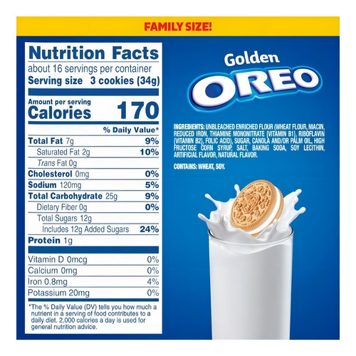 Galletas Oreo Golden 541g Oreo Dorada Grande Importado
