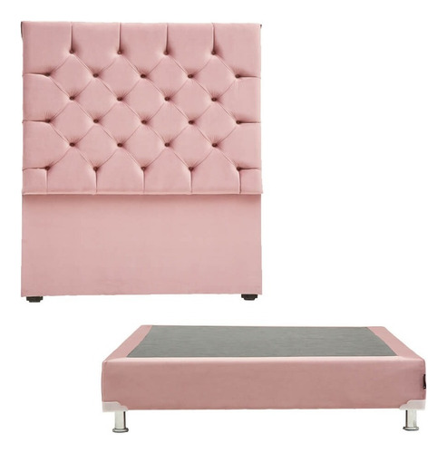Cabecera Matrimonial Dicasa Capri + Box Gante Palo De Rosa Color Rosa Claro