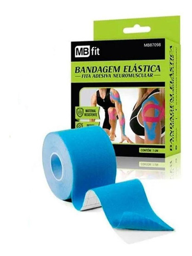 Bandagem Elástica Fita Adesiva Academia 5 Mt Crossfit Azul