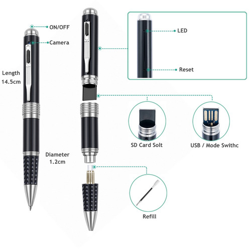 Enklov Srl22b 1080p Hd Caneta Portátil Com Câmera - Preto