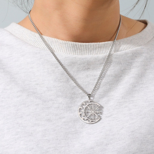 C Colar Crescente Vegvisir Bússola Símbolo Do Guia Viking