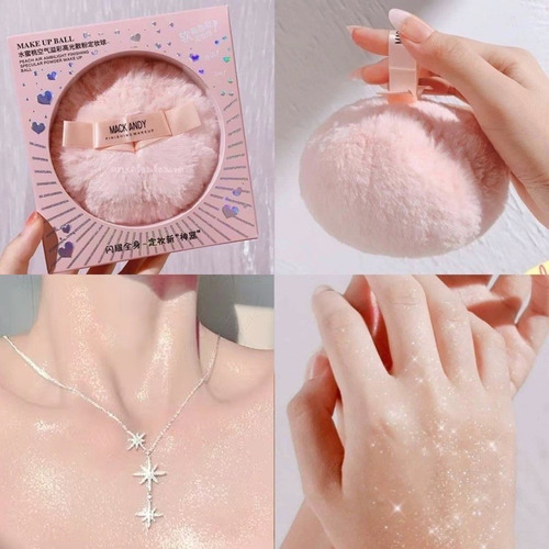 Pompon Con Polvo De Hadas Iluminador Rostro Y Cuerpo