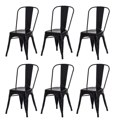 Kit 6 Cadeiras Tolix Iron Industrial Design Várias Cores Cor Da Estrutura Da Cadeira Preto