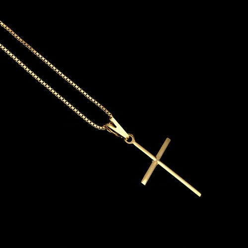 Corrente Cordão Masculino + Pingente Cruz Banhado A Ouro 18k Cor Dourado