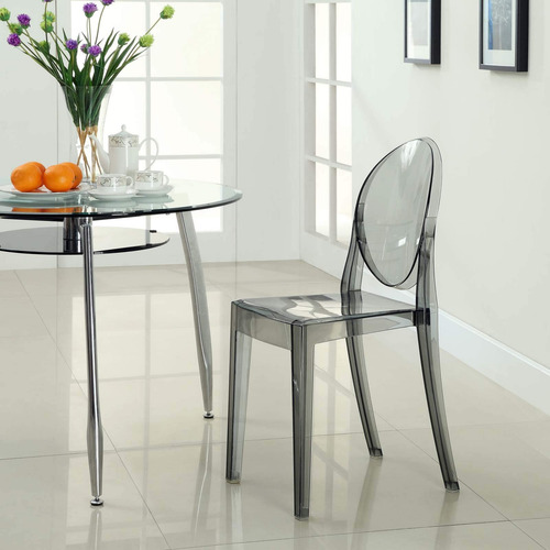 Lexmod Casper Silla De Comedor Policarbonato Humo Diseño De La Tela Color De La Estructura De La Silla Color Del Asiento