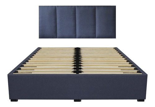 Cama Recamara - Base Box Cabecera Tapiz Azul King Size