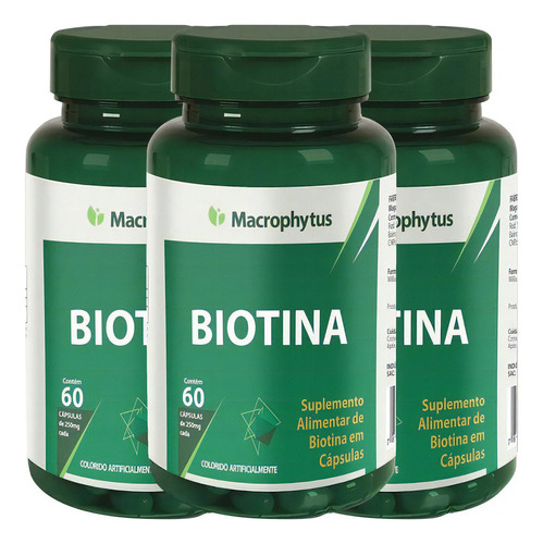 Biotina 250mg 3x60cáps Vitaminas H A B2 B6 E Niacina