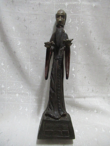 Figura Decorativa Religiosa Madera Monje Con Pájaros 42 Cm