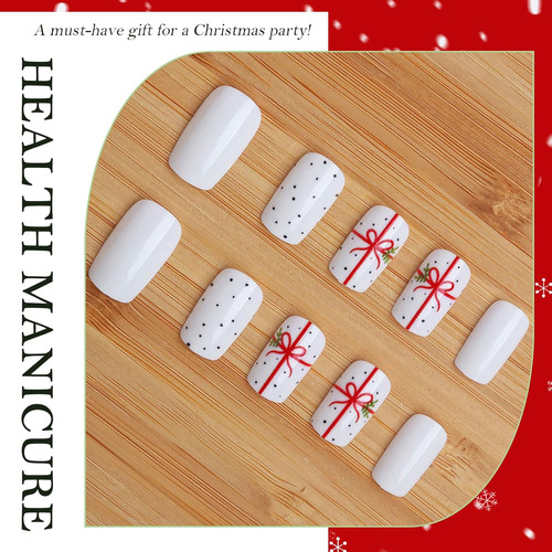 Uñas Postizas A Presión De Navidad, Cuadradas Medianas, 24 U