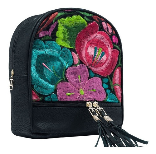 Mochila Imitación Piel Dama Paloma Bordado Bolso Env Gratis Color Negro Diseño de la tela Flores