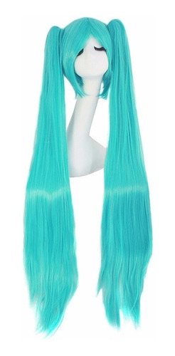 Imagen 2 de 6 de ¡ Peluca Miku 120cm Aguamarina Cosplay Hatsune Cabello Liso!